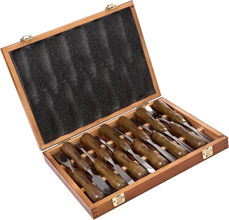 IMOTECHOM 12-Pieces Woodworking Wood Carving Tools Chisel Set with Wooden Box, Razor Sharp CR-V 60 Steel Blades - Image 1